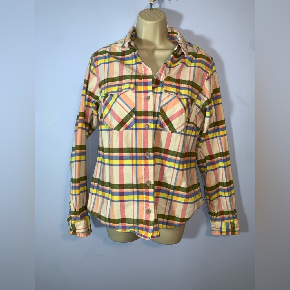 Stio willow midweight pastel Plaid button up thick organic cotton Shirt medium